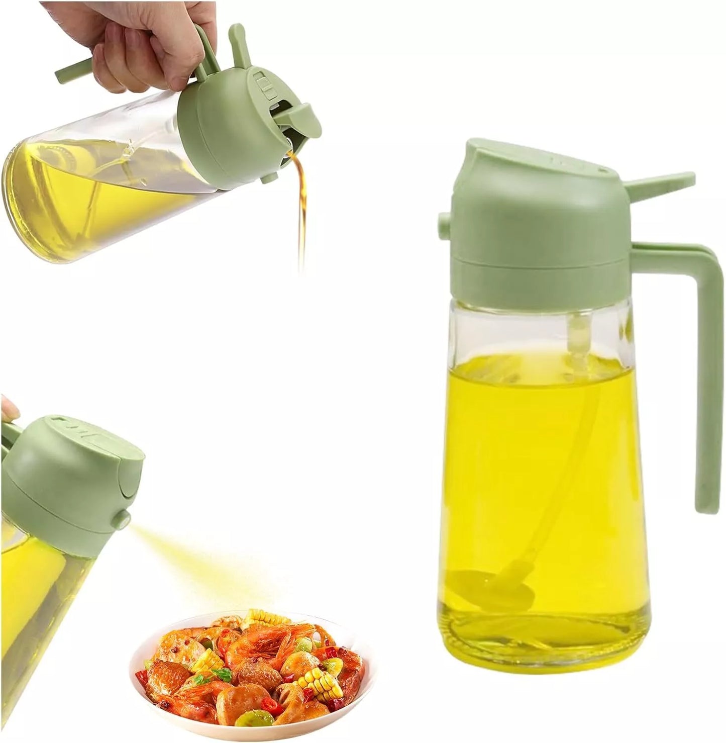 2-in-1 Oil Dispenser Bottle | Oil Sprayer and Dispenser | Healthy Cooking