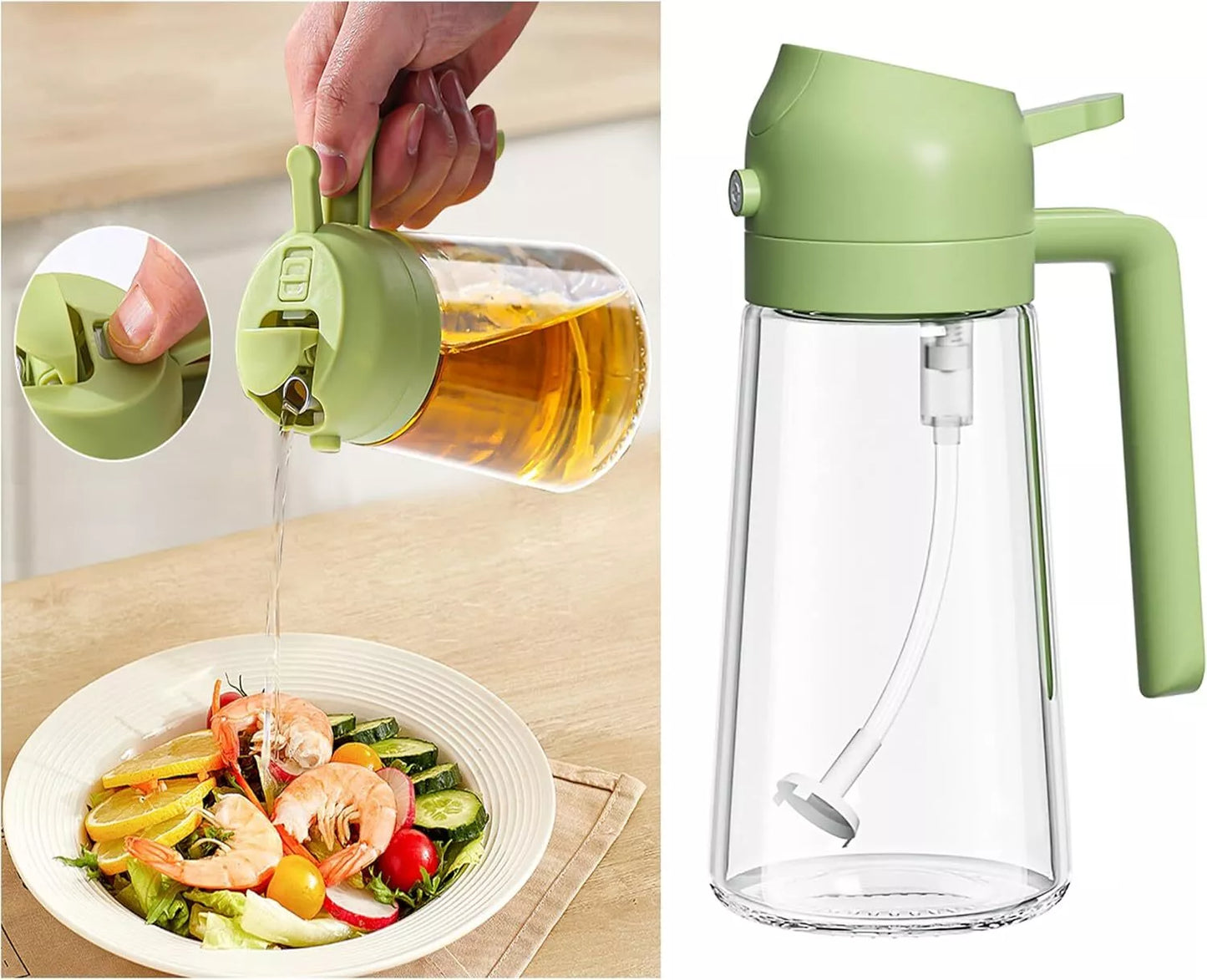 2-in-1 Oil Dispenser Bottle | Oil Sprayer and Dispenser | Healthy Cooking